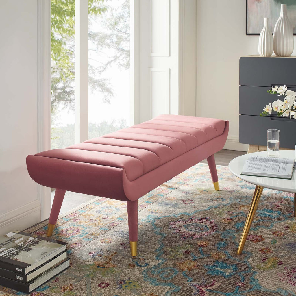 Guess Channel Tufted Performance Velvet Accent Bench in Dusty Rose