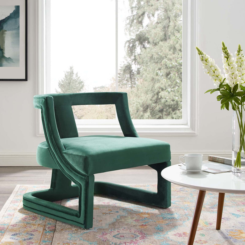 Requisite Accent Lounge Performance Velvet Armchair in Green