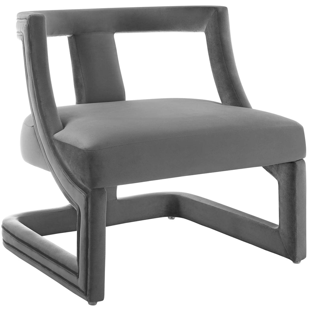 Requisite Accent Lounge Performance Velvet Armchair in Gray