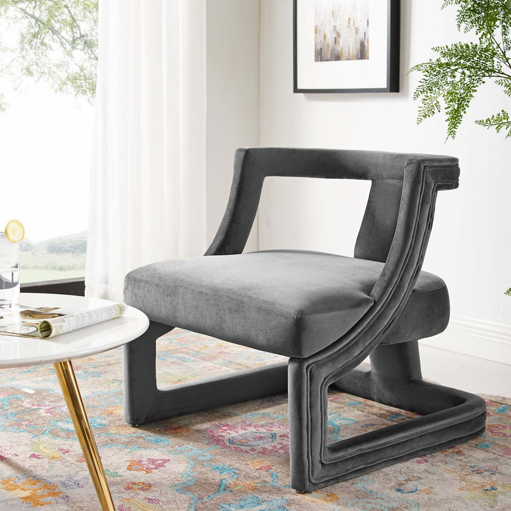 Requisite Accent Lounge Performance Velvet Armchair in Gray