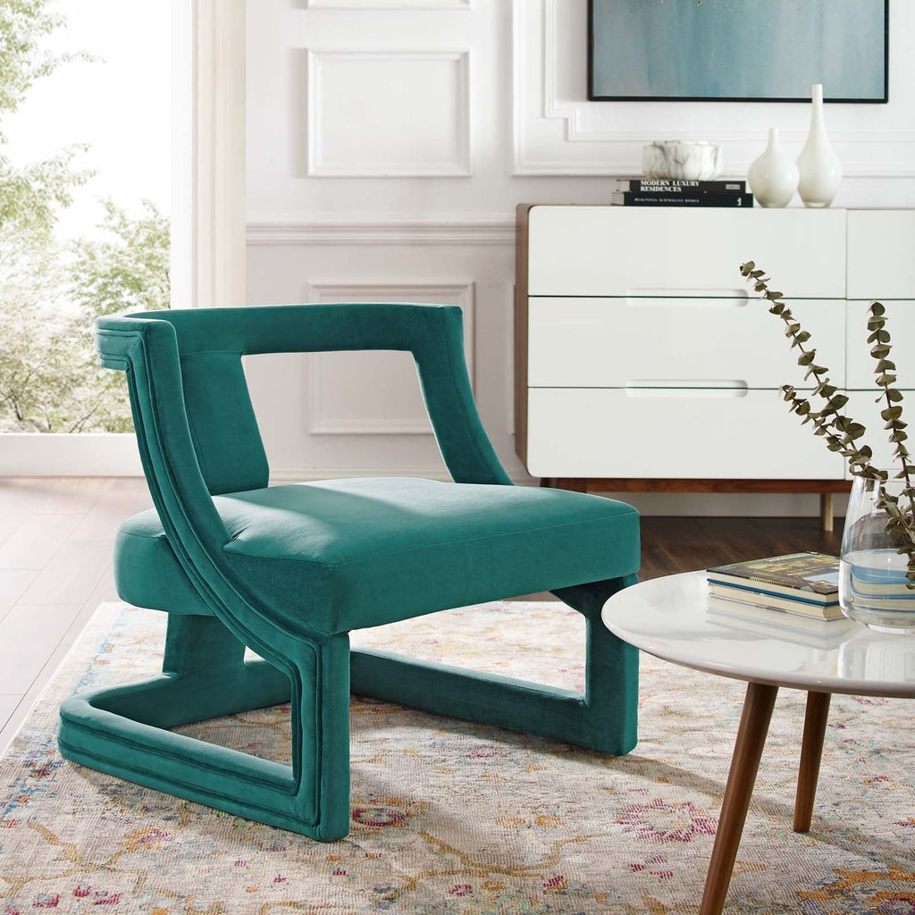 Requisite Accent Lounge Performance Velvet Armchair in Teal