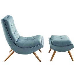 Ramp Upholstered Performance Velvet Lounge Chair and Ottoman Set in Light Blue