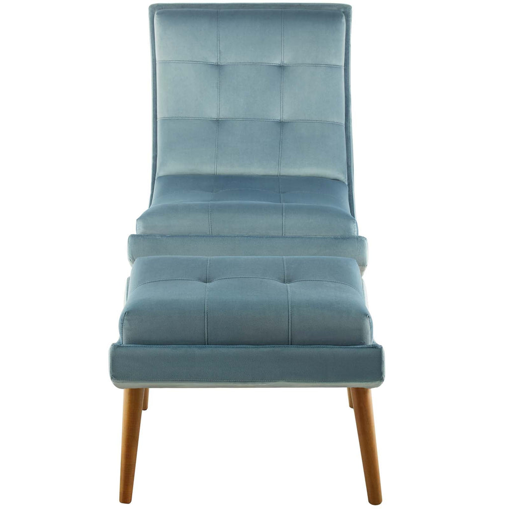 Ramp Upholstered Performance Velvet Lounge Chair and Ottoman Set in Light Blue