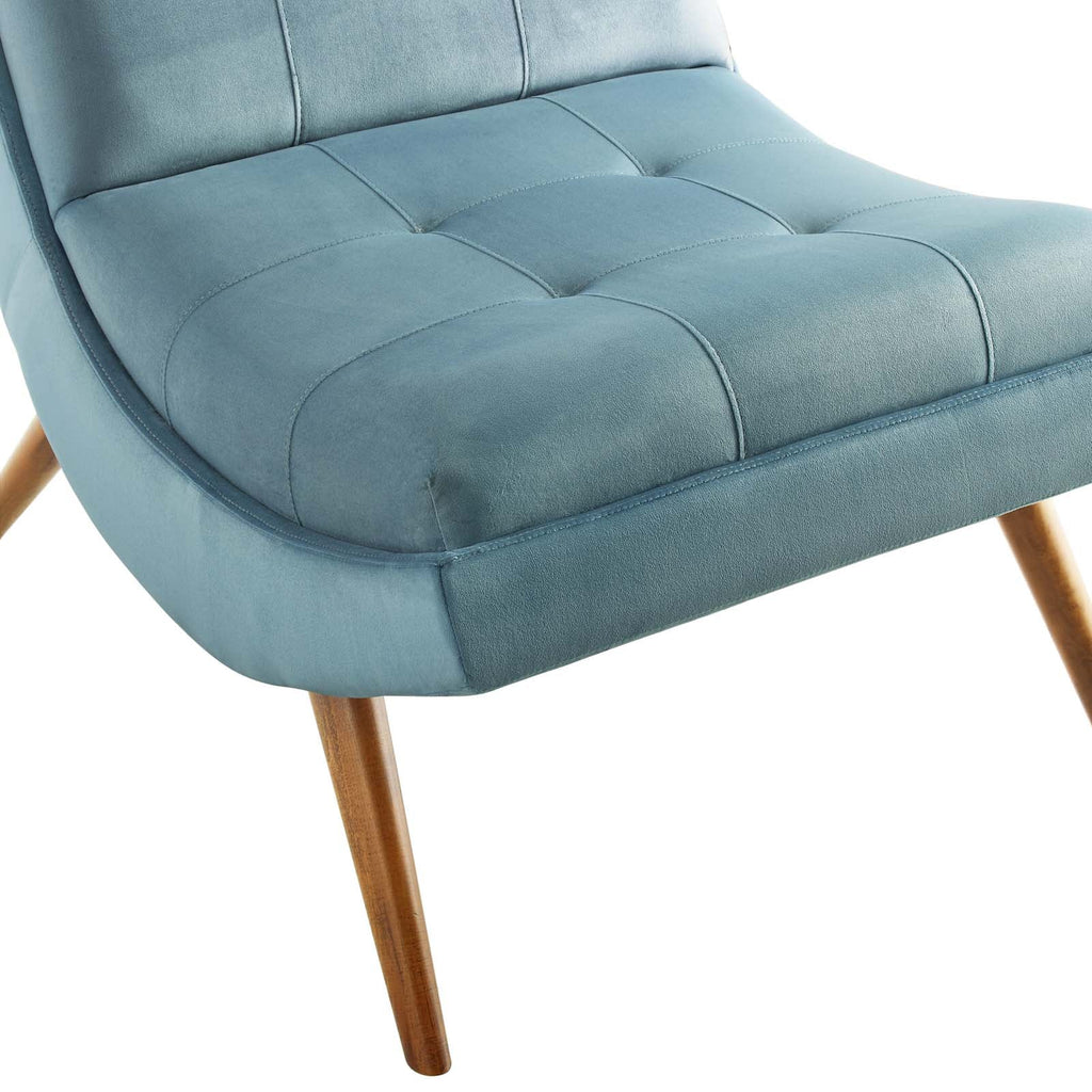 Ramp Upholstered Performance Velvet Lounge Chair and Ottoman Set in Light Blue