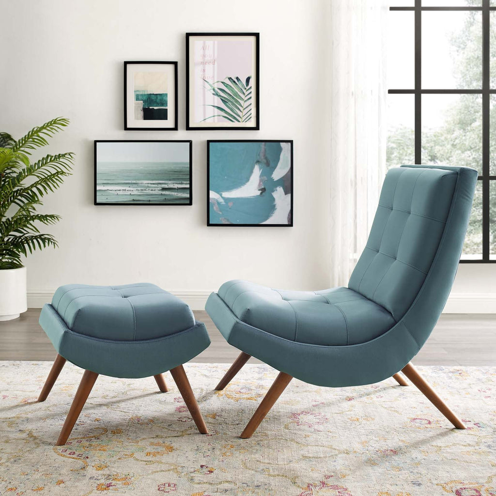 Ramp Upholstered Performance Velvet Lounge Chair and Ottoman Set in Light Blue