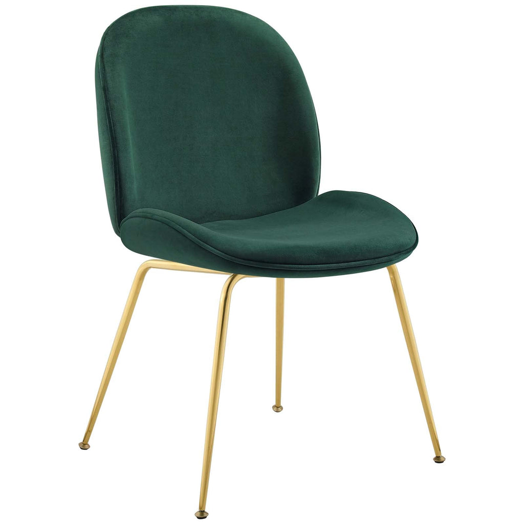 Scoop Gold Stainless Steel Leg Performance Velvet Dining Chair in Green