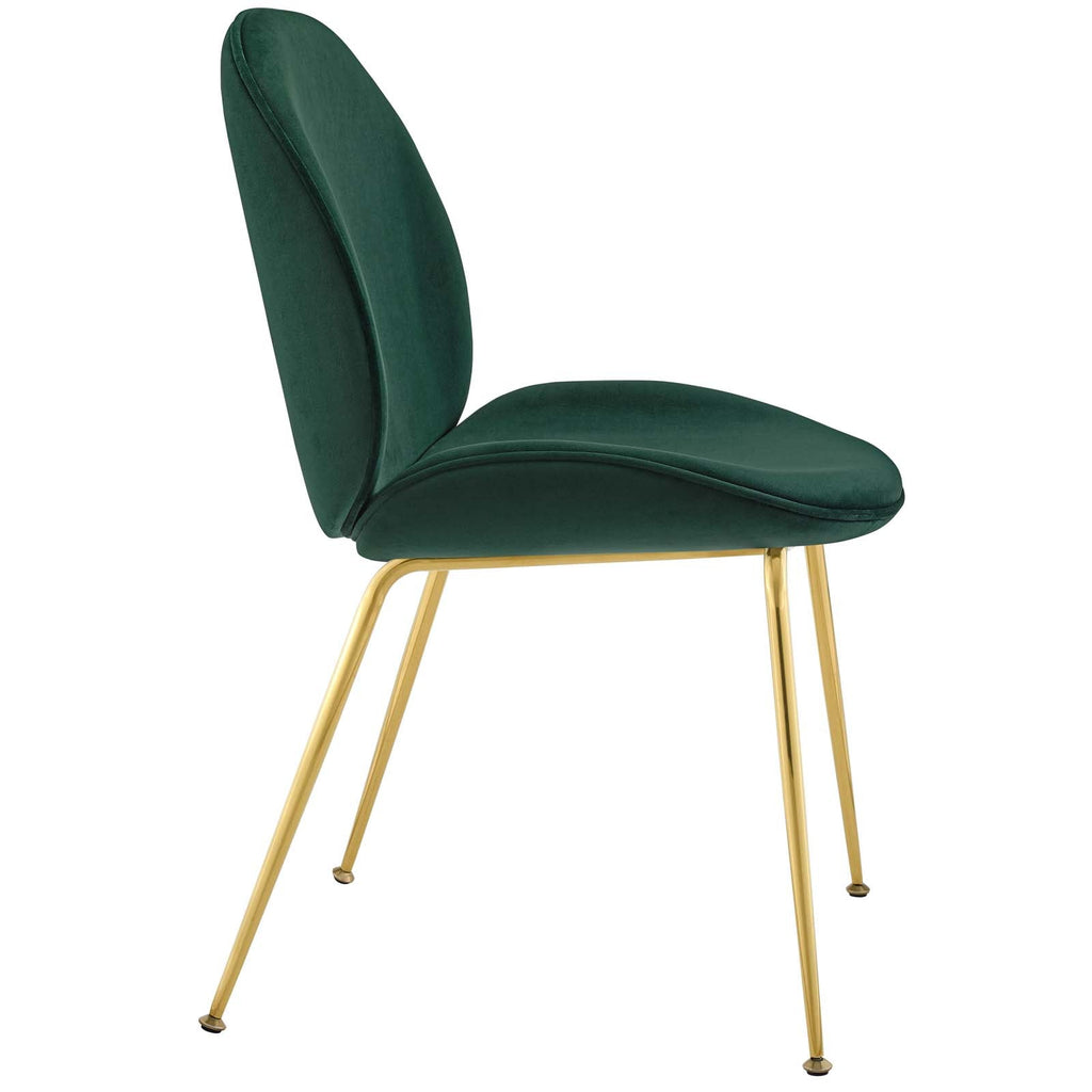 Scoop Gold Stainless Steel Leg Performance Velvet Dining Chair in Green