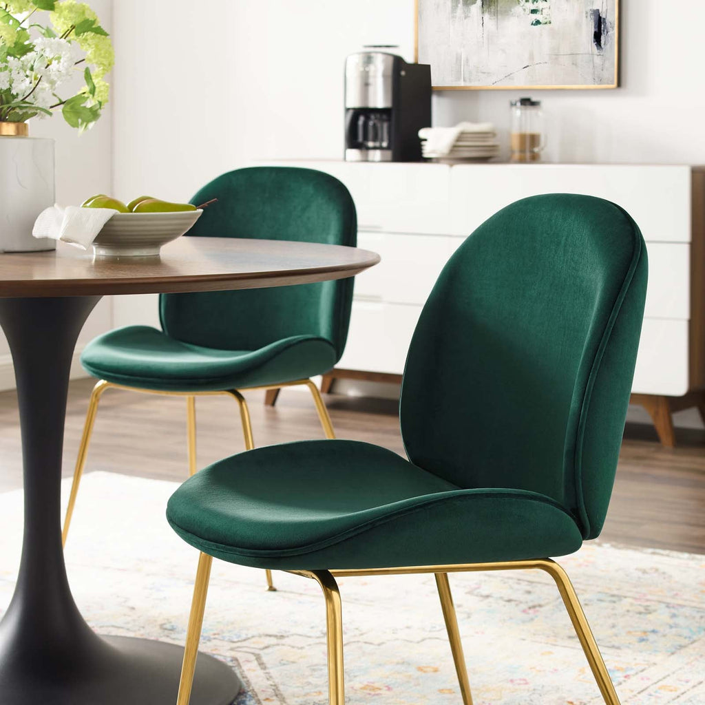 Scoop Gold Stainless Steel Leg Performance Velvet Dining Chair in Green