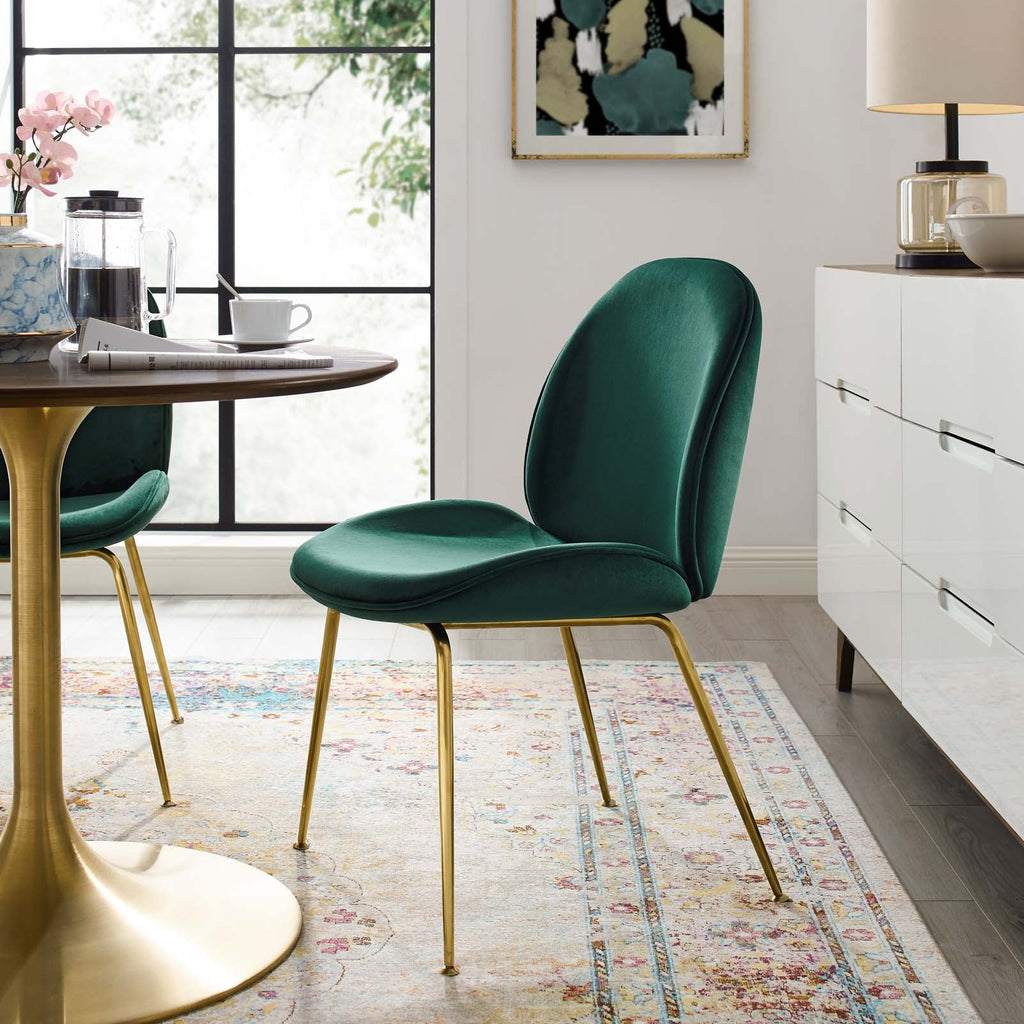 Scoop Gold Stainless Steel Leg Performance Velvet Dining Chair in Green