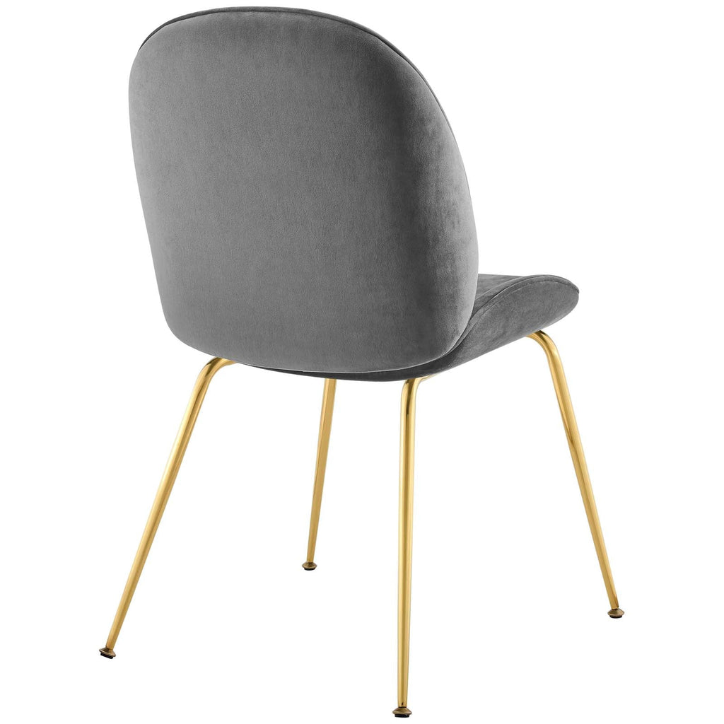 Scoop Gold Stainless Steel Leg Performance Velvet Dining Chair in Gray