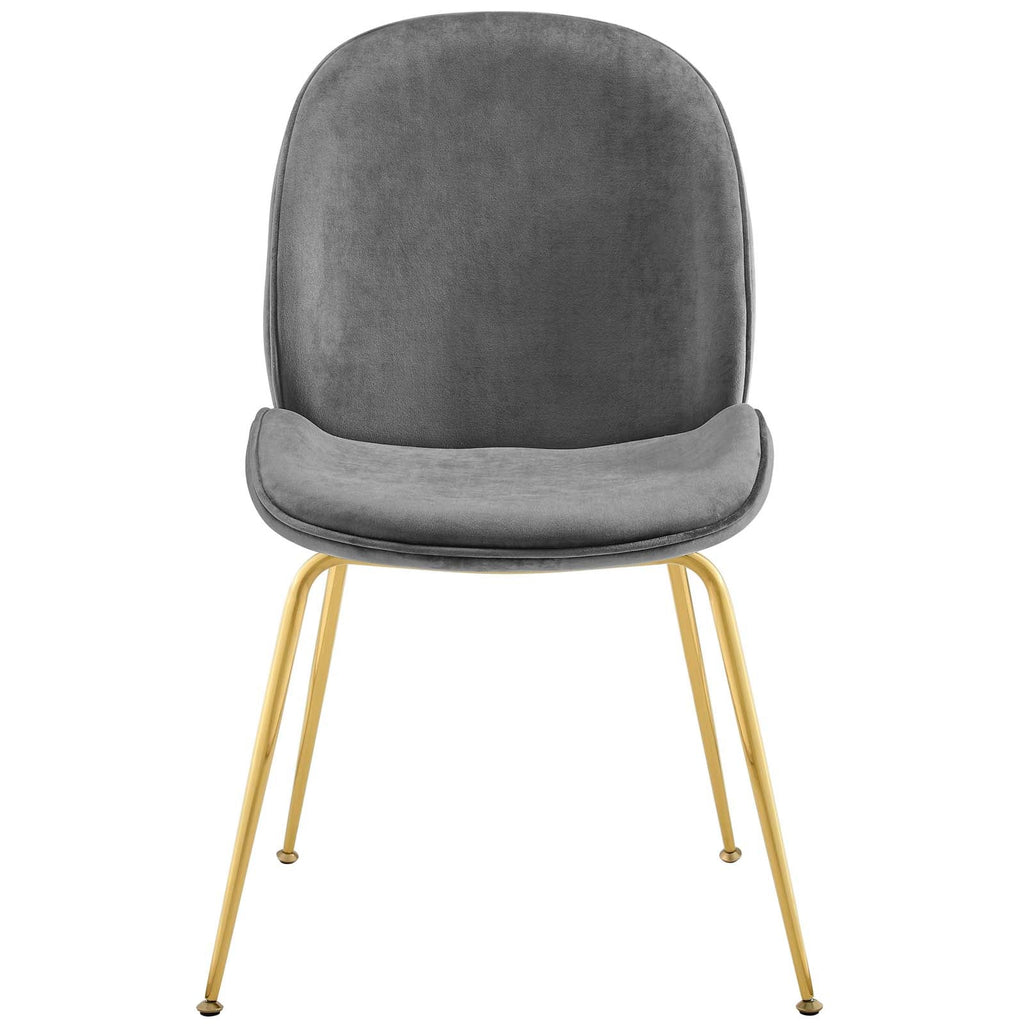 Scoop Gold Stainless Steel Leg Performance Velvet Dining Chair in Gray