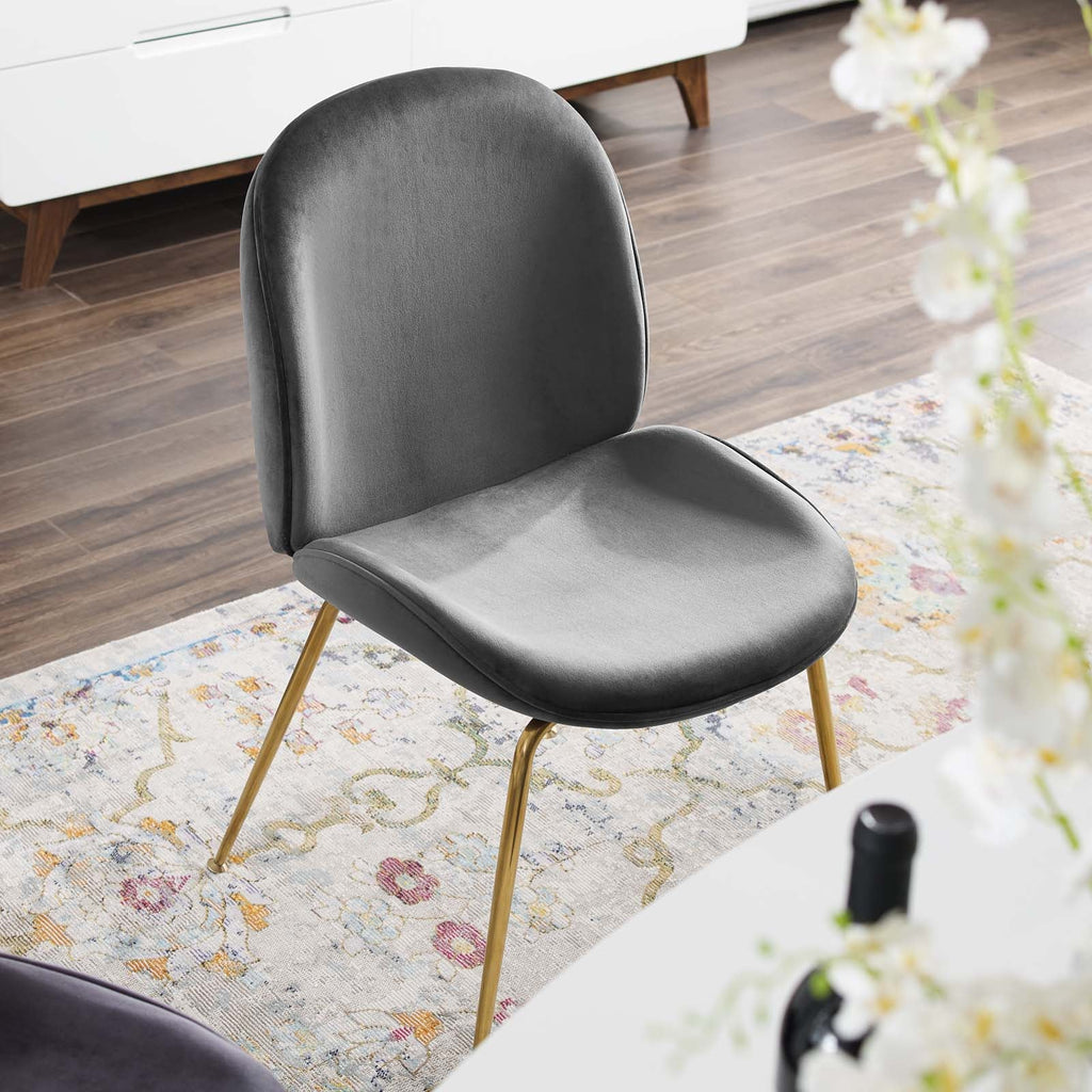 Scoop Gold Stainless Steel Leg Performance Velvet Dining Chair in Gray