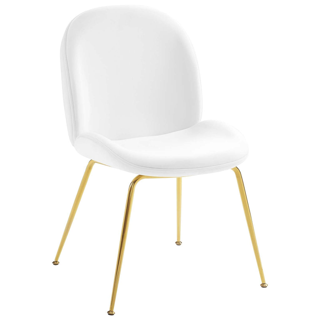 Scoop Gold Stainless Steel Leg Performance Velvet Dining Chair in White