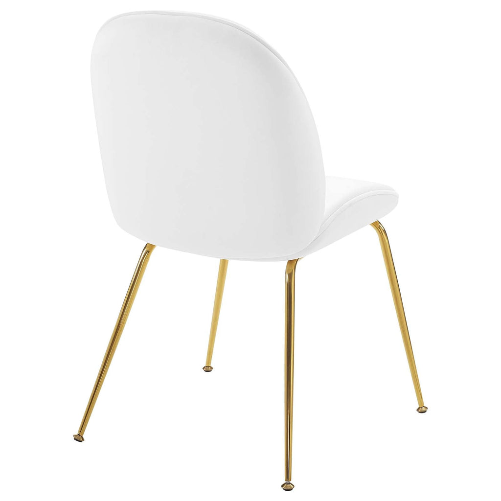 Scoop Gold Stainless Steel Leg Performance Velvet Dining Chair in White