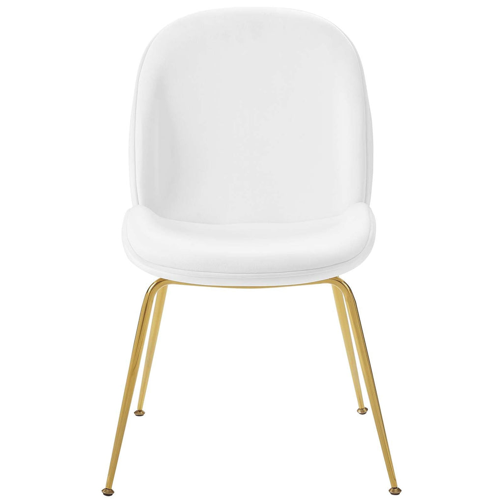 Scoop Gold Stainless Steel Leg Performance Velvet Dining Chair in White