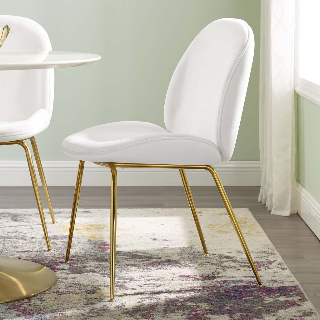 Scoop Gold Stainless Steel Leg Performance Velvet Dining Chair in White