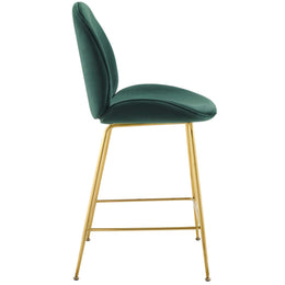 Scoop Gold Stainless Steel Leg Performance Velvet Counter Stool in Green