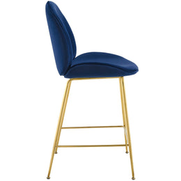 Scoop Gold Stainless Steel Leg Performance Velvet Counter Stool in Navy