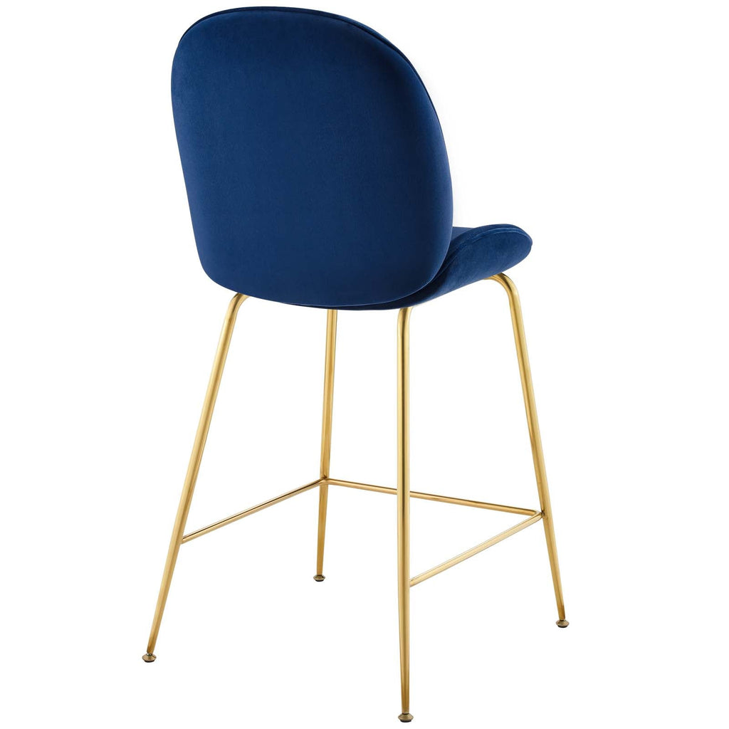 Scoop Gold Stainless Steel Leg Performance Velvet Counter Stool in Navy