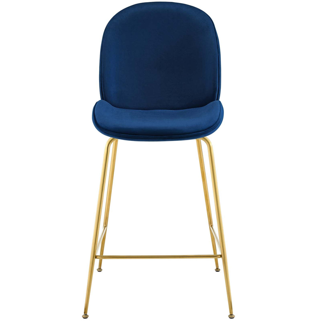 Scoop Gold Stainless Steel Leg Performance Velvet Counter Stool in Navy