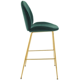 Scoop Gold Stainless Steel Leg Performance Velvet Bar Stool in Green