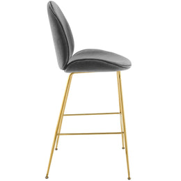 Scoop Gold Stainless Steel Leg Performance Velvet Bar Stool in Gray