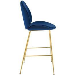 Scoop Gold Stainless Steel Leg Performance Velvet Bar Stool in Navy