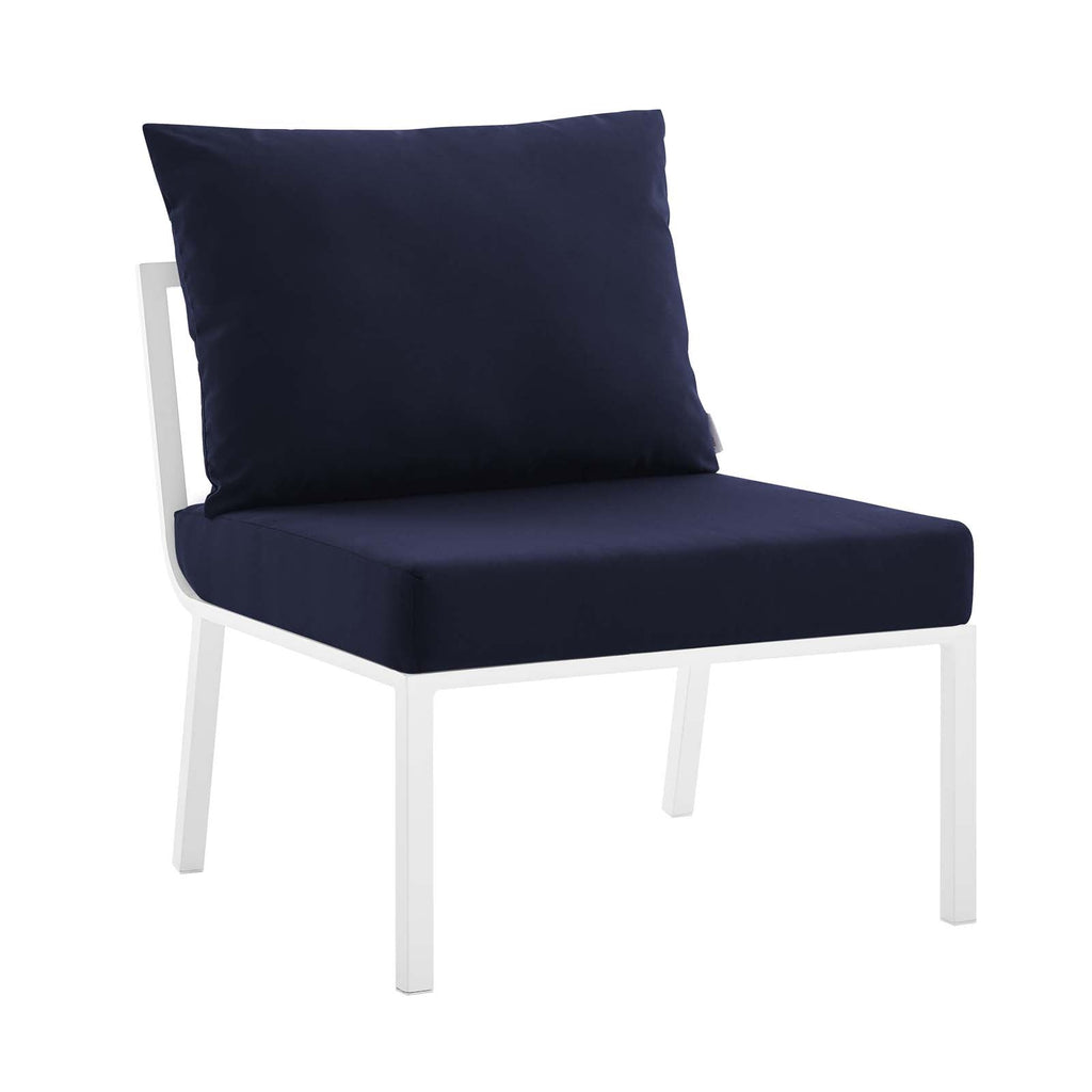 Riverside Outdoor Patio Aluminum Armless Chair in White Navy