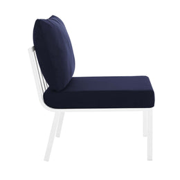 Riverside Outdoor Patio Aluminum Armless Chair in White Navy