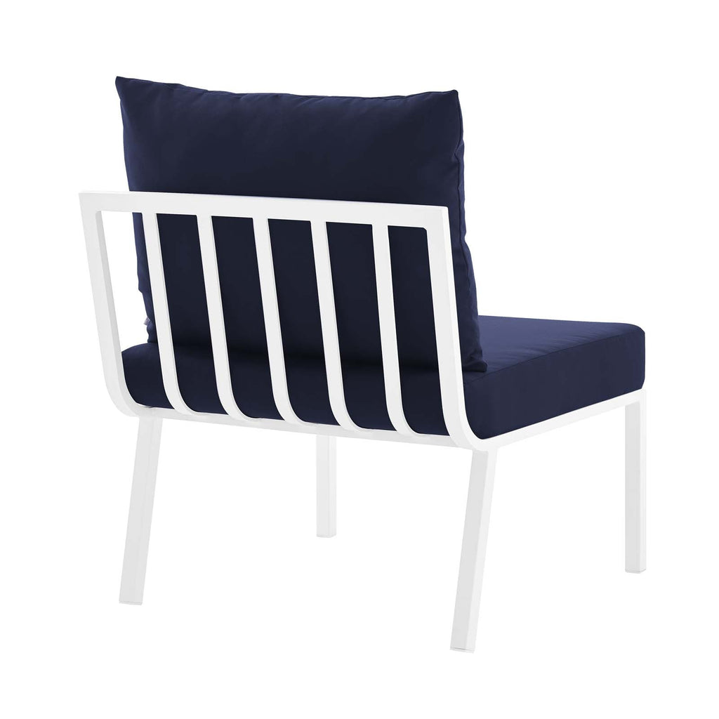 Riverside Outdoor Patio Aluminum Armless Chair in White Navy