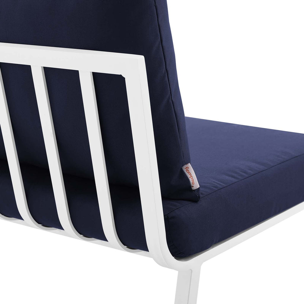 Riverside Outdoor Patio Aluminum Armless Chair in White Navy