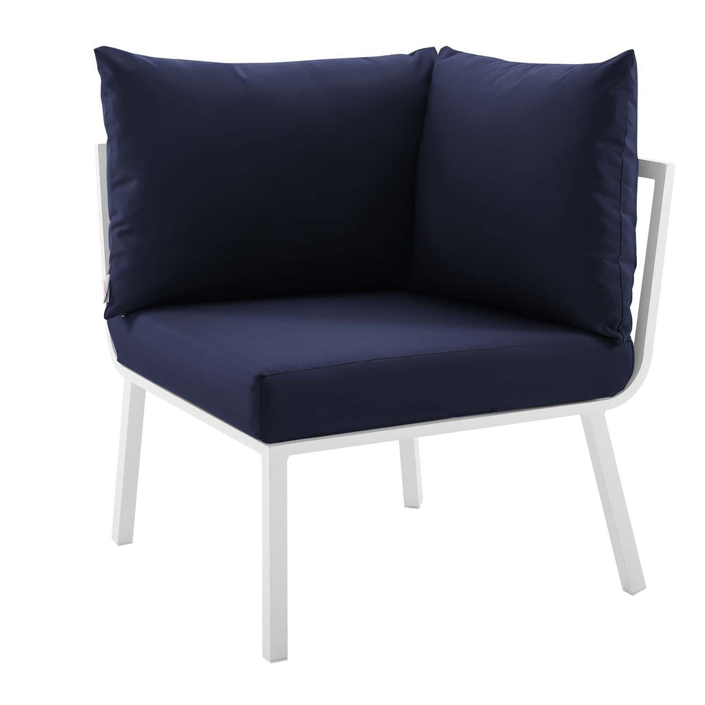 Riverside Outdoor Patio Aluminum Corner Chair in White Navy