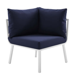 Riverside Outdoor Patio Aluminum Corner Chair in White Navy