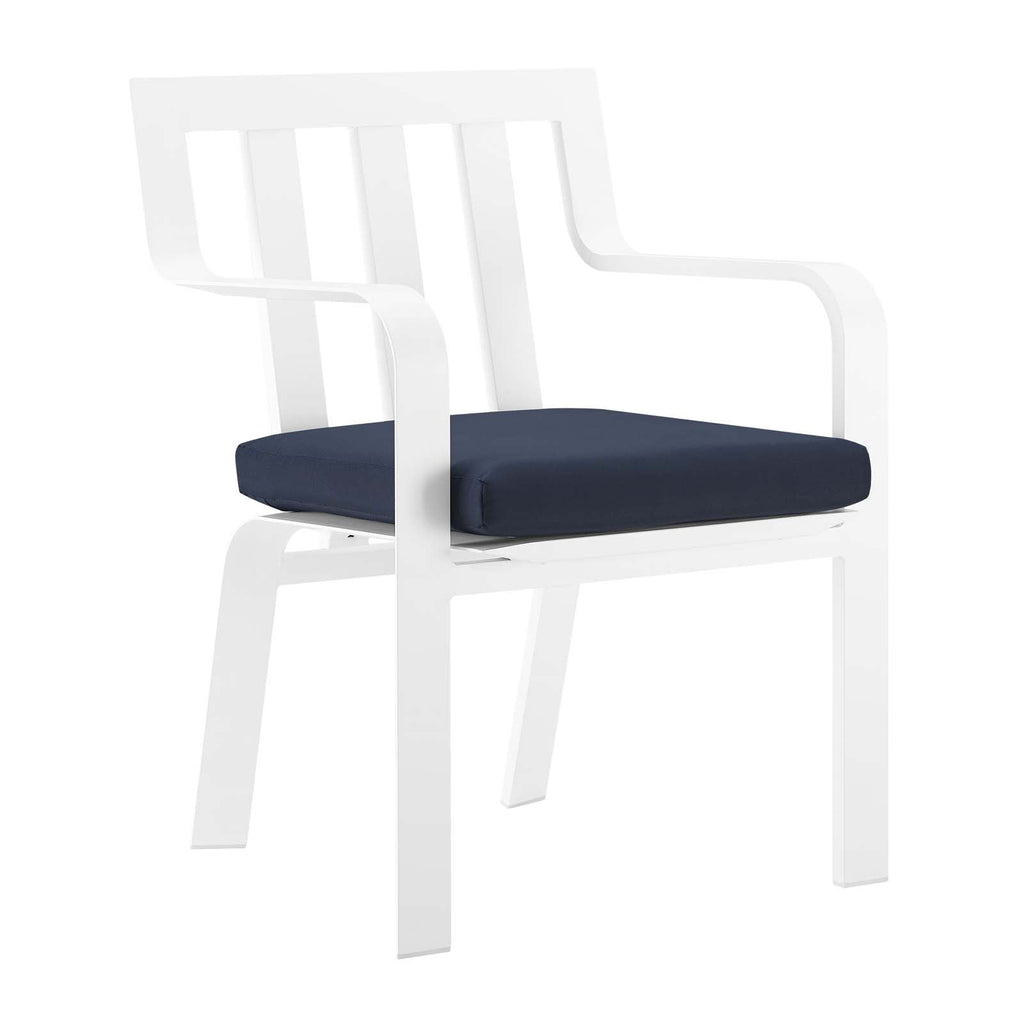 Baxley Stackable Outdoor Patio Aluminum Dining Armchair in White Navy