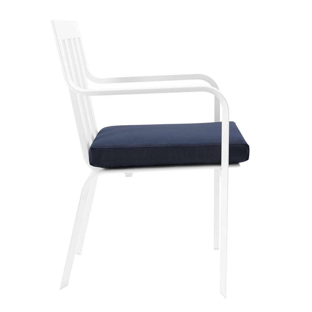 Baxley Stackable Outdoor Patio Aluminum Dining Armchair in White Navy