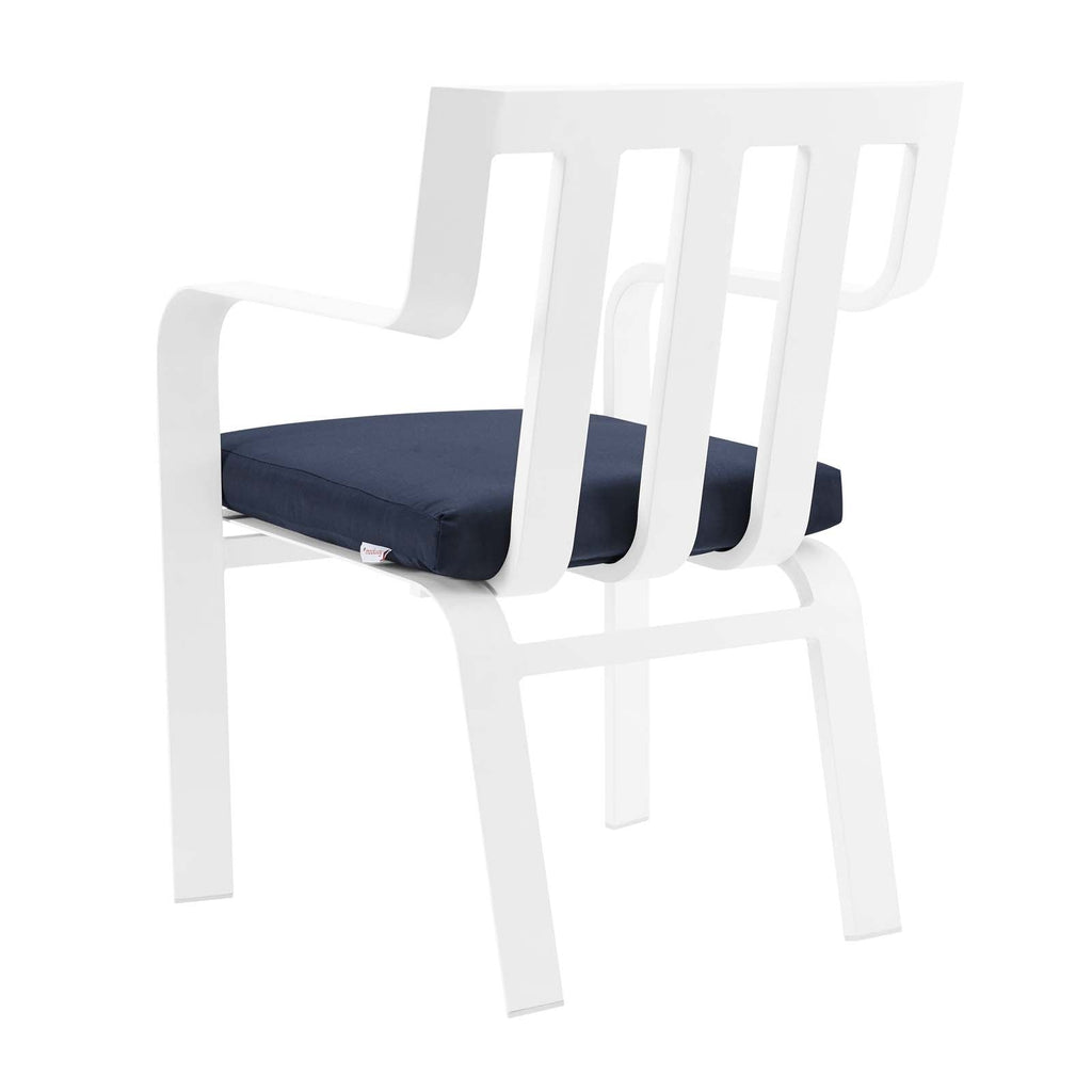 Baxley Stackable Outdoor Patio Aluminum Dining Armchair in White Navy