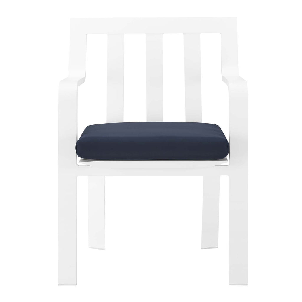 Baxley Stackable Outdoor Patio Aluminum Dining Armchair in White Navy