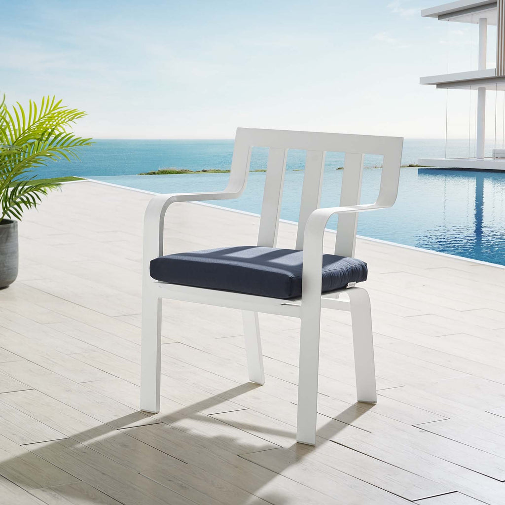 Baxley Stackable Outdoor Patio Aluminum Dining Armchair in White Navy