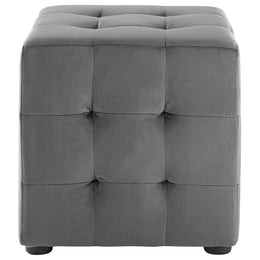 Contour Tufted Cube Performance Velvet Ottoman in Gray