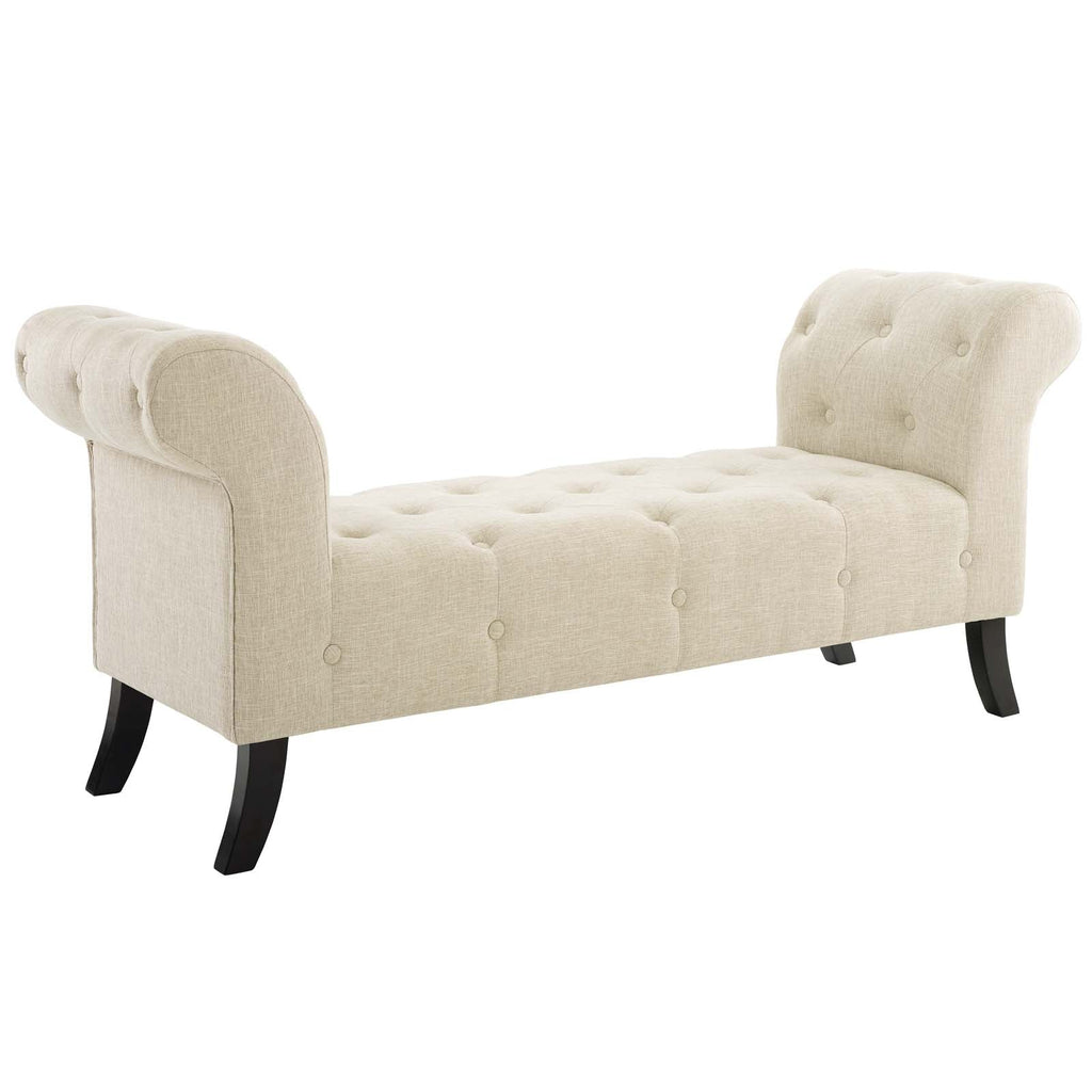 Evince Button Tufted Accent Upholstered Fabric Bench in Beige