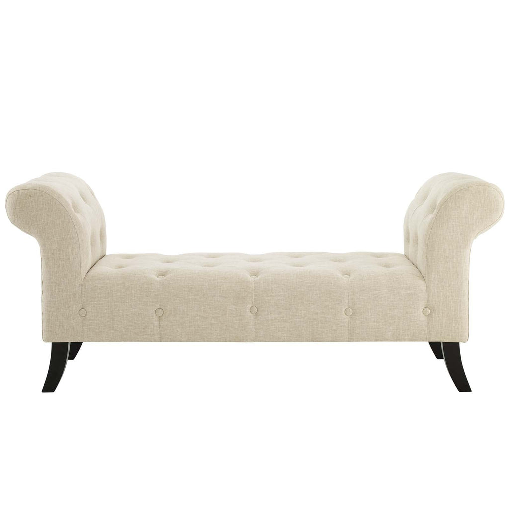 Evince Button Tufted Accent Upholstered Fabric Bench in Beige