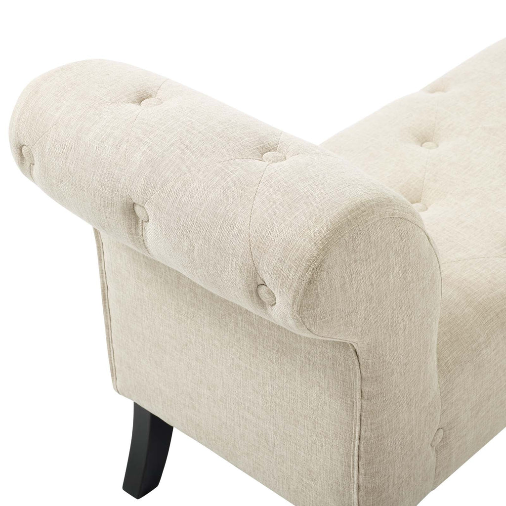 Evince Button Tufted Accent Upholstered Fabric Bench in Beige