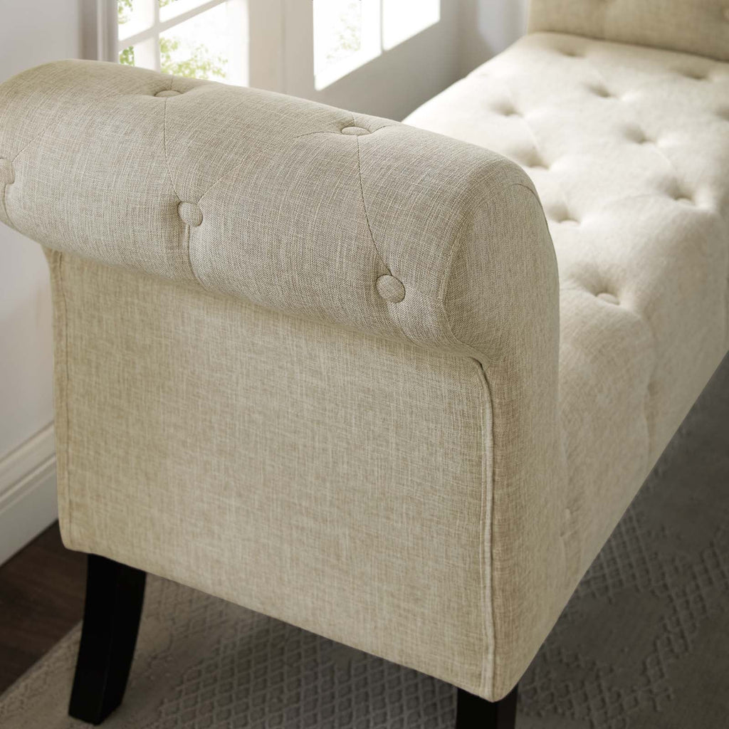 Evince Button Tufted Accent Upholstered Fabric Bench in Beige