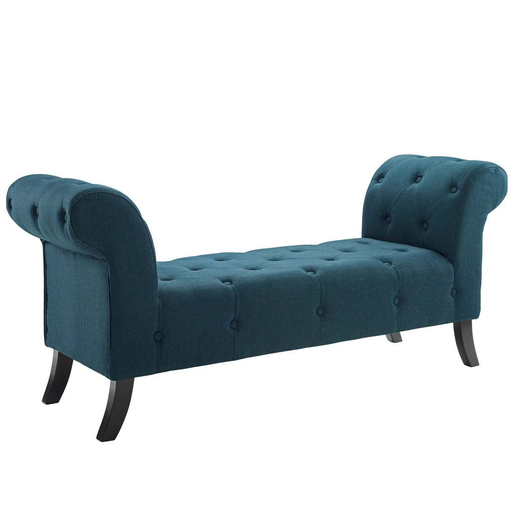 Evince Button Tufted Accent Upholstered Fabric Bench in Blue