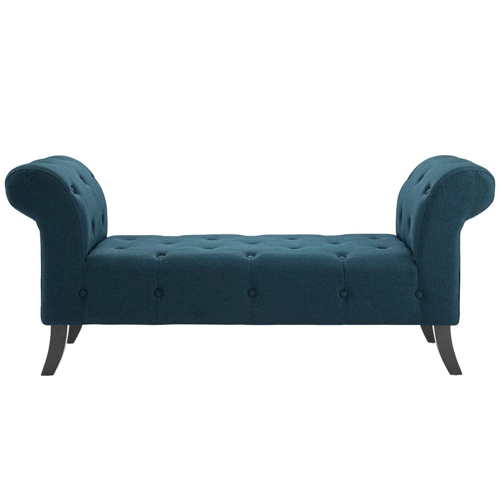 Evince Button Tufted Accent Upholstered Fabric Bench in Blue