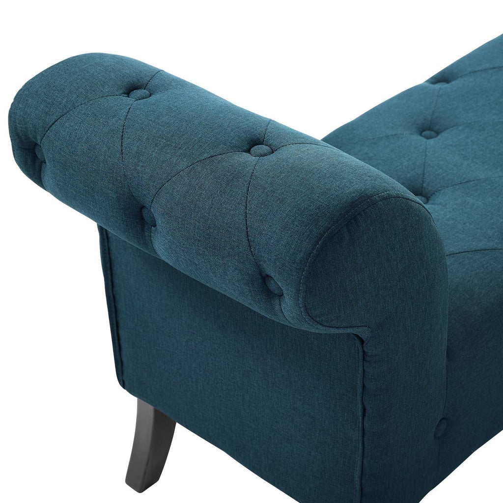 Evince Button Tufted Accent Upholstered Fabric Bench in Blue