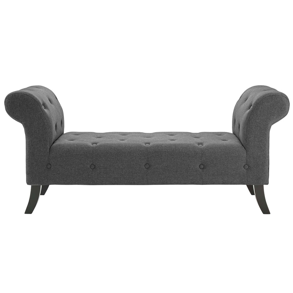 Evince Button Tufted Accent Upholstered Fabric Bench in Gray