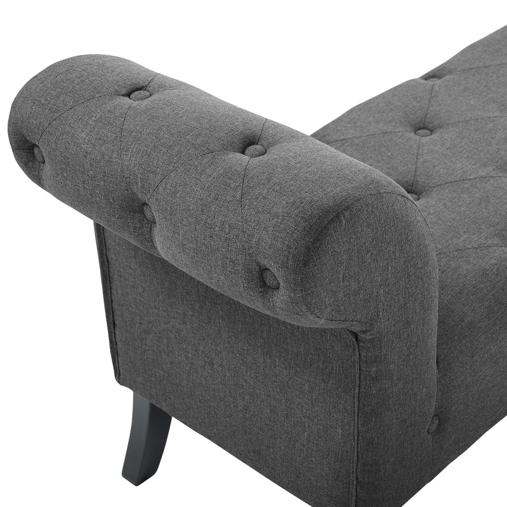 Evince Button Tufted Accent Upholstered Fabric Bench in Gray