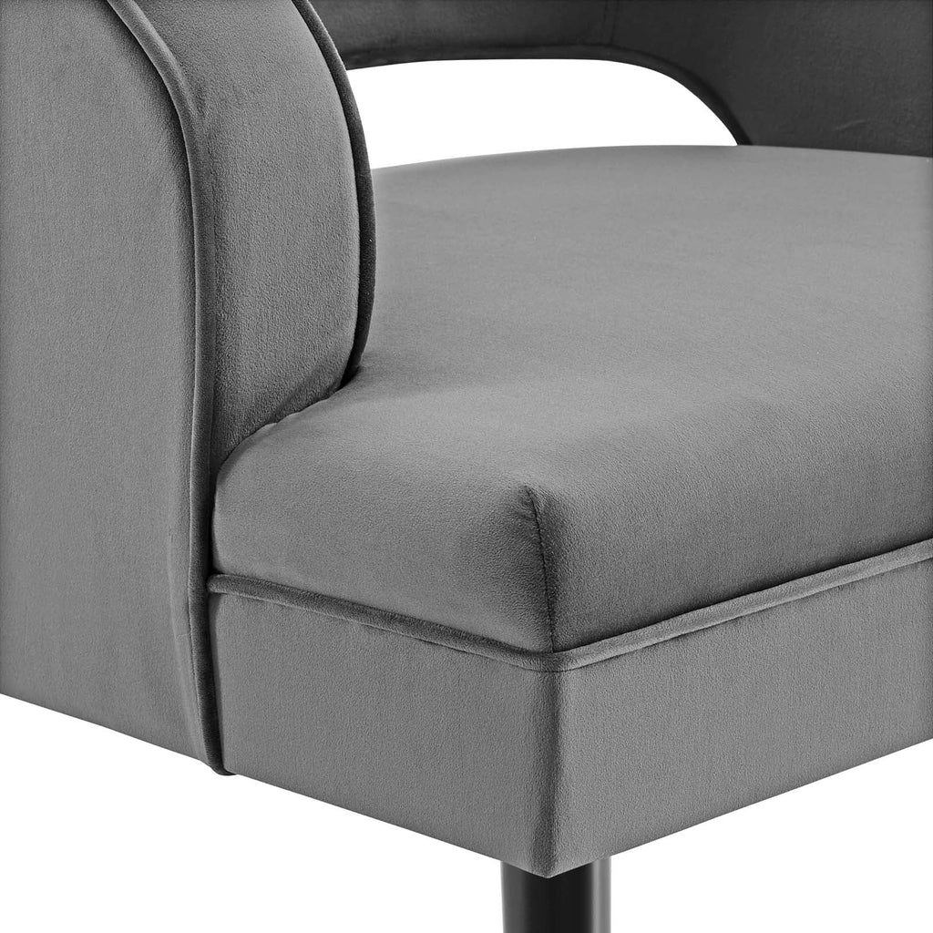 Traipse Button Tufted Open Back Performance Velvet Armchair in Gray
