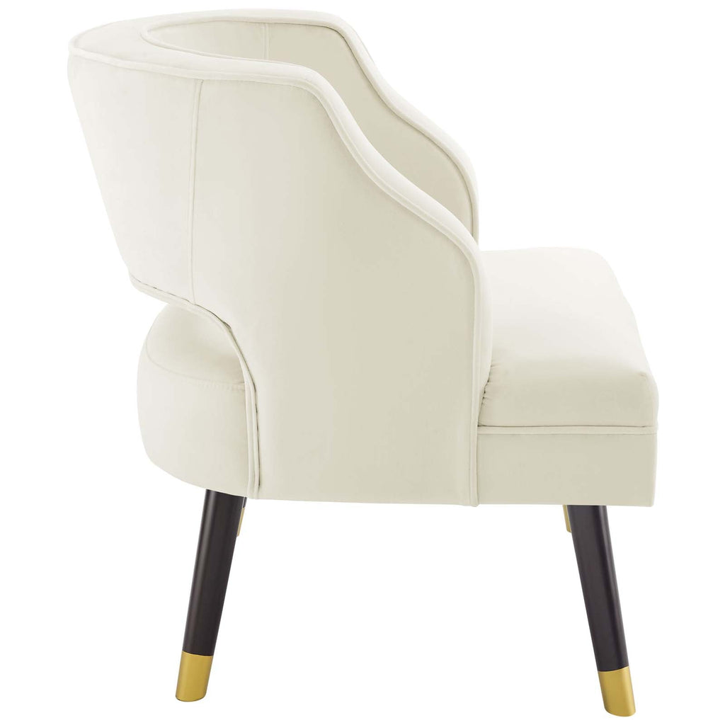 Traipse Button Tufted Open Back Performance Velvet Armchair in Ivory